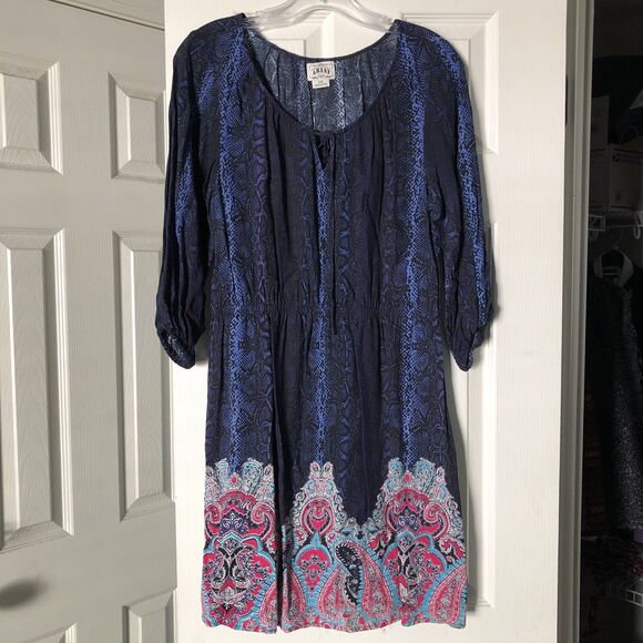 Ariat dress XS‎ blue multicolor snakeskin print fit & flare knee length casual - Picture 2 of 8
